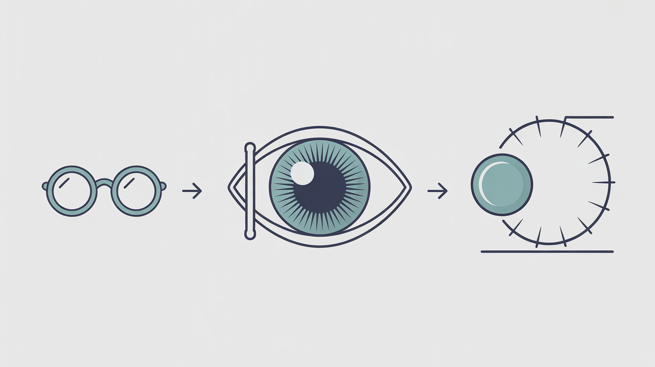 Five conversion steps turn a glasses Rx into ordered starting power. Enter the refraction as written, then vertex, choose spherical or toric, round, and confirm on eye.