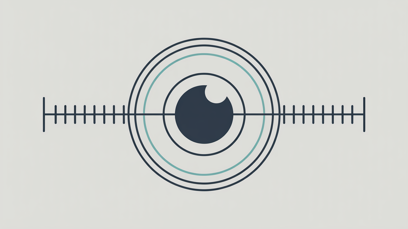 Contact lens diameter overlaid on the visible iris, with unlabeled measurement ticks.