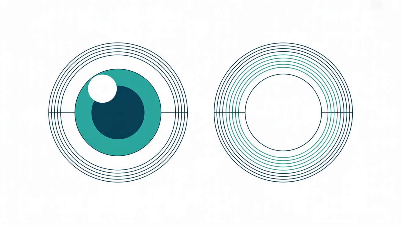 Two eyes with equal starting add; one marked by geometry as the distance-dominant eye.