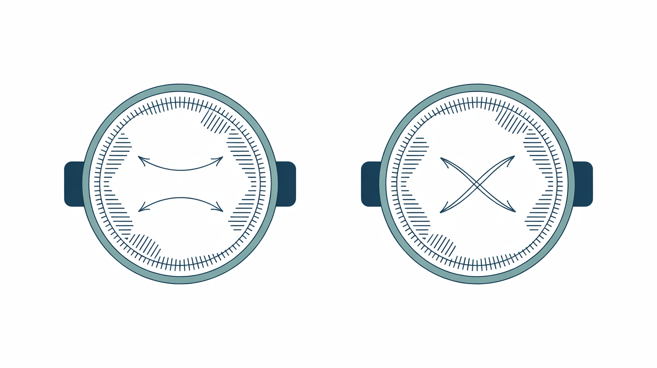 Toric contact lens rotating left versus right, with residual astigmatism after the trial.