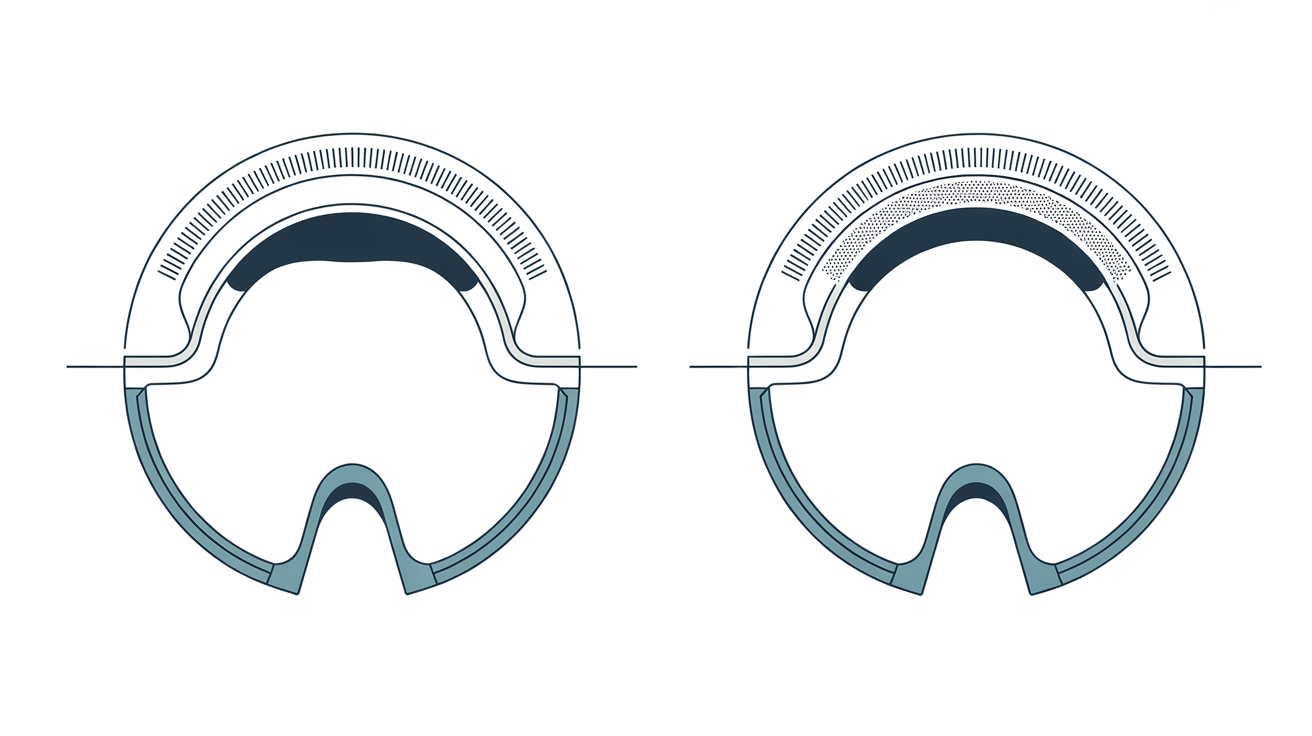 Rigid gas permeable lens with plus tear lens when the base curve is steeper than the cornea and minus tear lens when flatter.